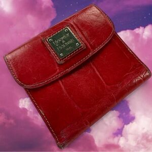 Y2K 2000s Dooney & Bourke Trifold Croc Embossed Leather Wallet Red Streetwear